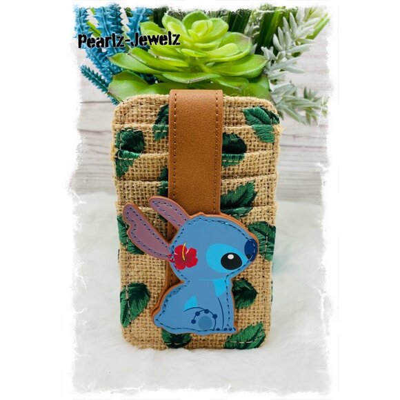 Loungefly Disney Lilo & Stitch Leaves Burlap Canvas Brown Cardholder BoxLunch - Picture 1 of 2